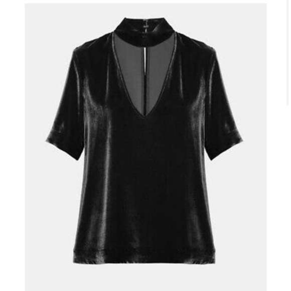 Theory X Revolve Slit Collar V-Neck Velvet Blouse - Picture 2 of 12